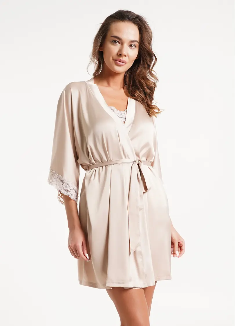 Короткий халат з мереживом HELENA 7212/051 beige (бежевий)