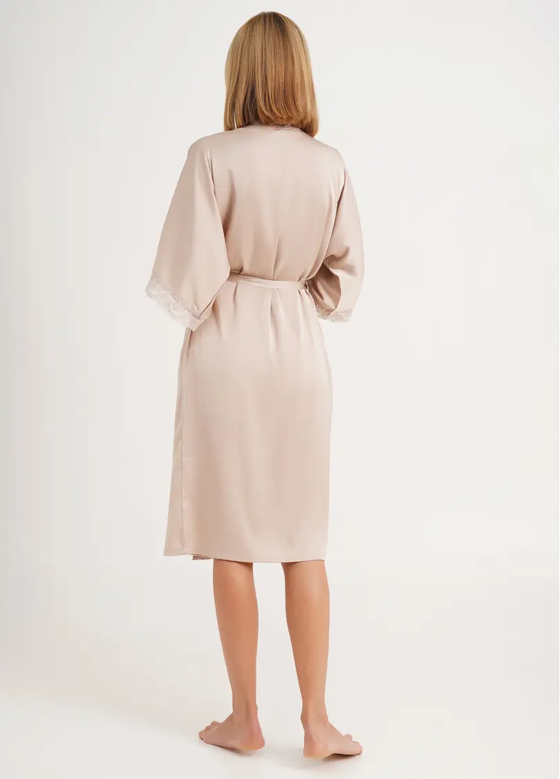 Халат шовковий з мереживом HELENA 7214/051 beige (бежевий)