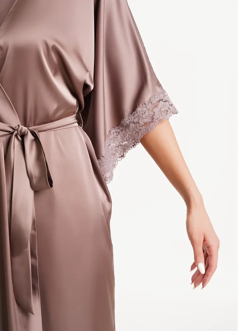 Халат шовковий з мереживом HELENA 7214/051 chocolate (коричневий)
