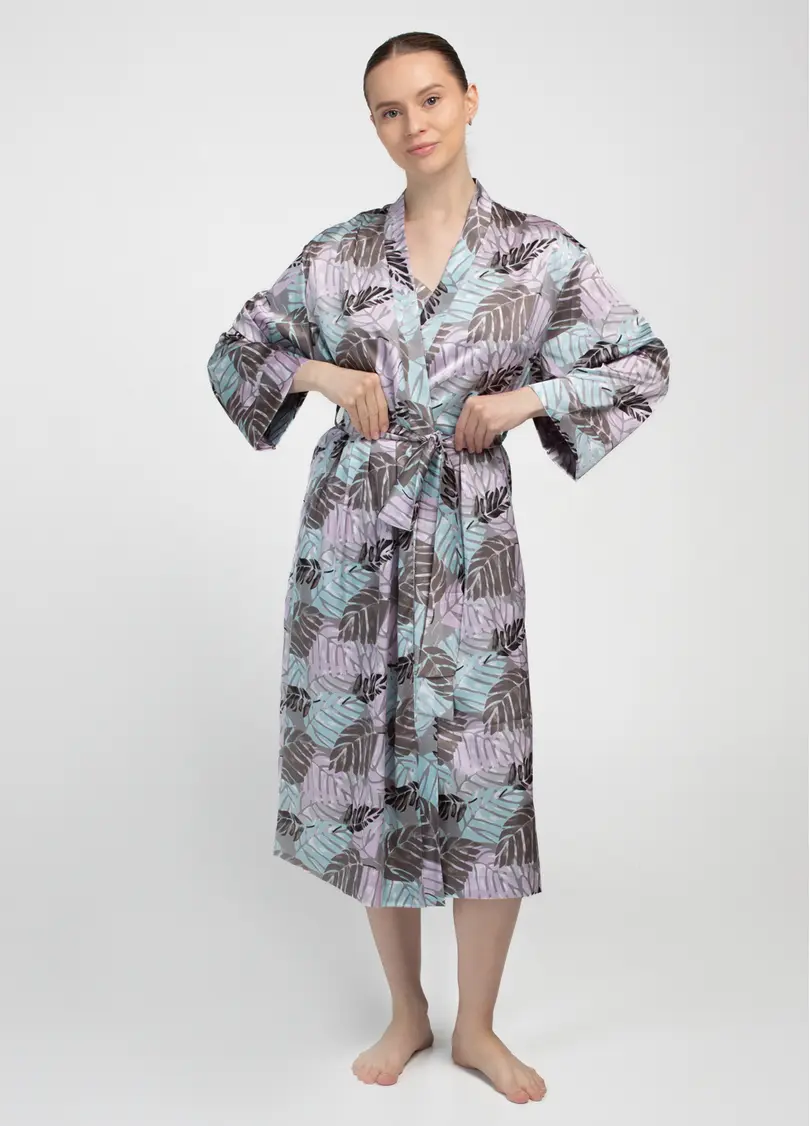 Шовковий халат LEAFSONG 7338/050 mokko print (коричневий)