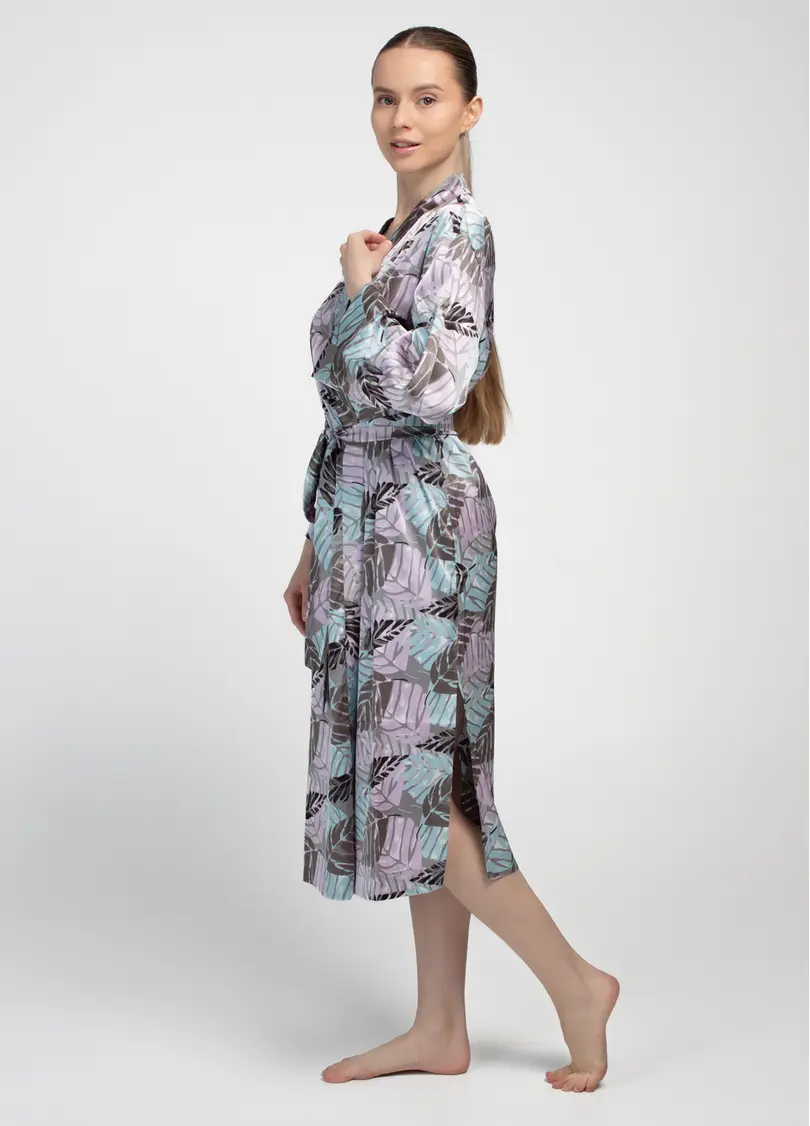 Шовковий халат LEAFSONG 7338/050 mokko print (коричневий)