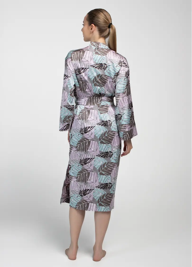 Шовковий халат LEAFSONG 7338/050 mokko print (коричневий)