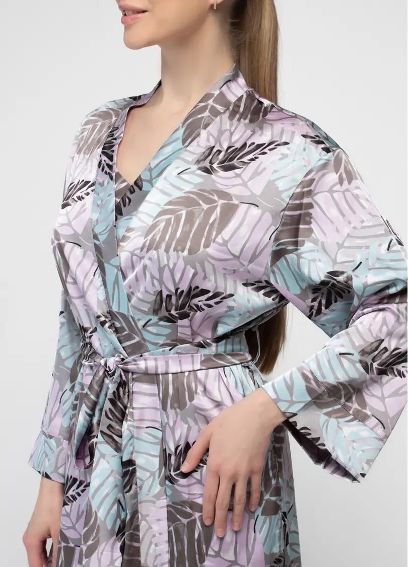 Шовковий халат LEAFSONG 7338/050 mokko print (коричневий)