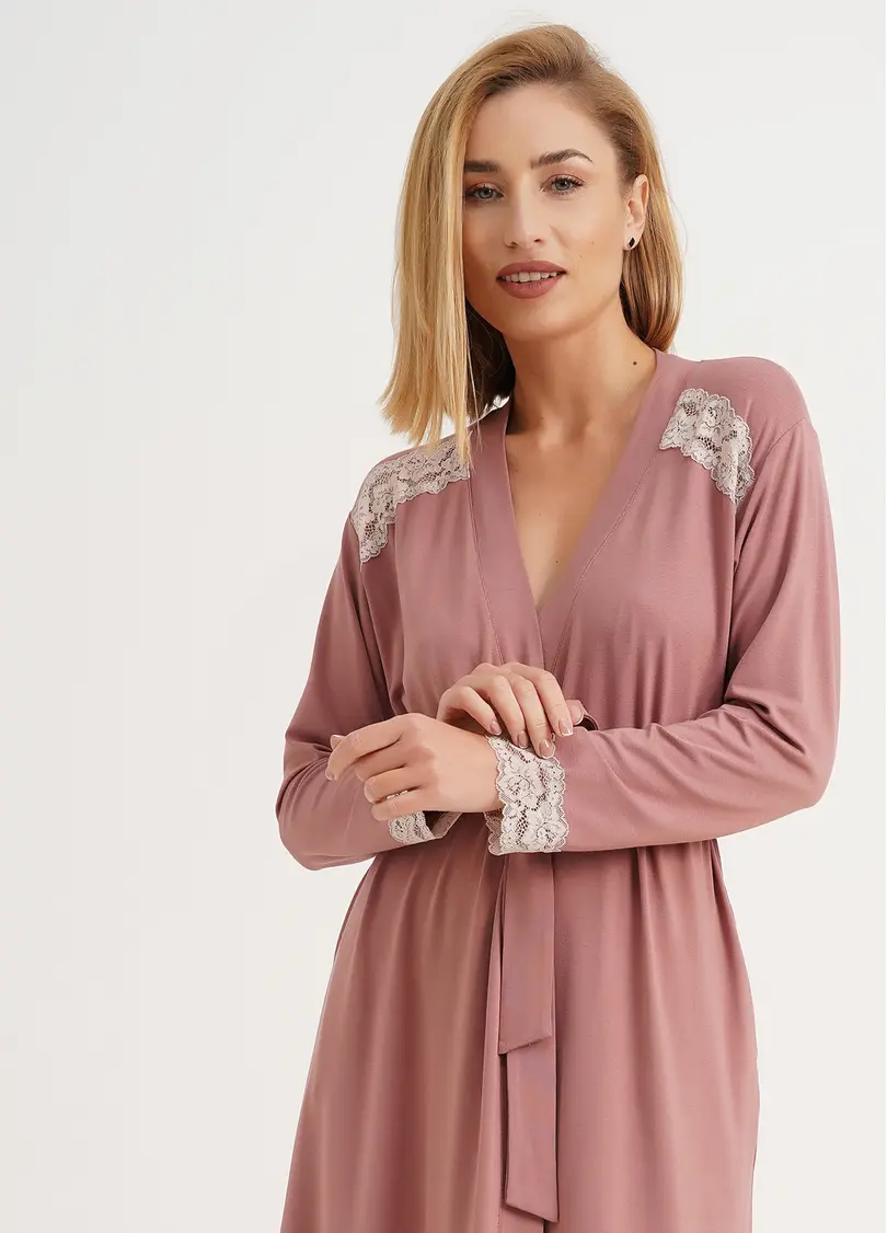 Халат з віскози з мереживом SAND STORM 7325/031 sand rose (рожевий)