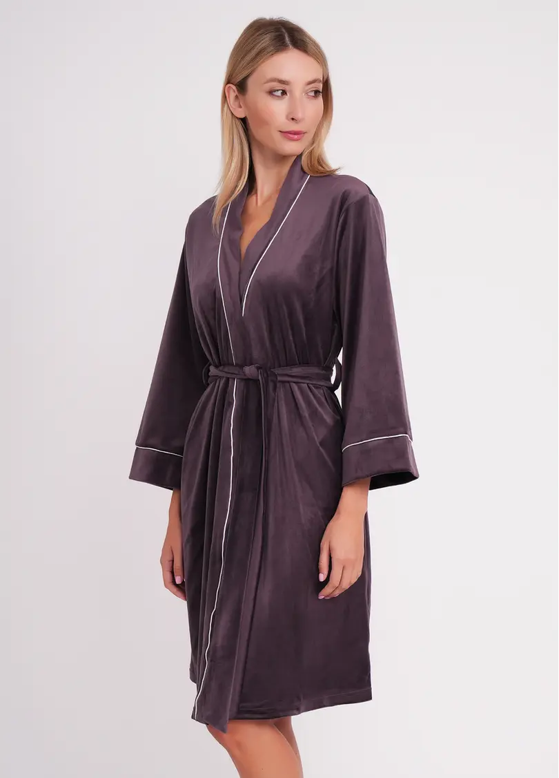 Велюровий халат з поясом SOFT WINTER 7320/080 dark lavender (фіолетовий)