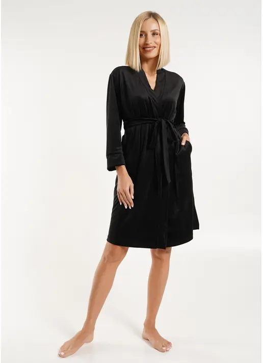 Велюровий халат з кантом SOFT WINTER 7331/080 black (чорний)