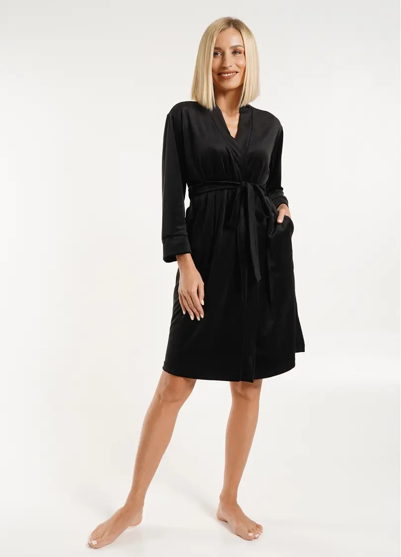 Велюровий халат з кантом SOFT WINTER 7331/080 black (чорний)