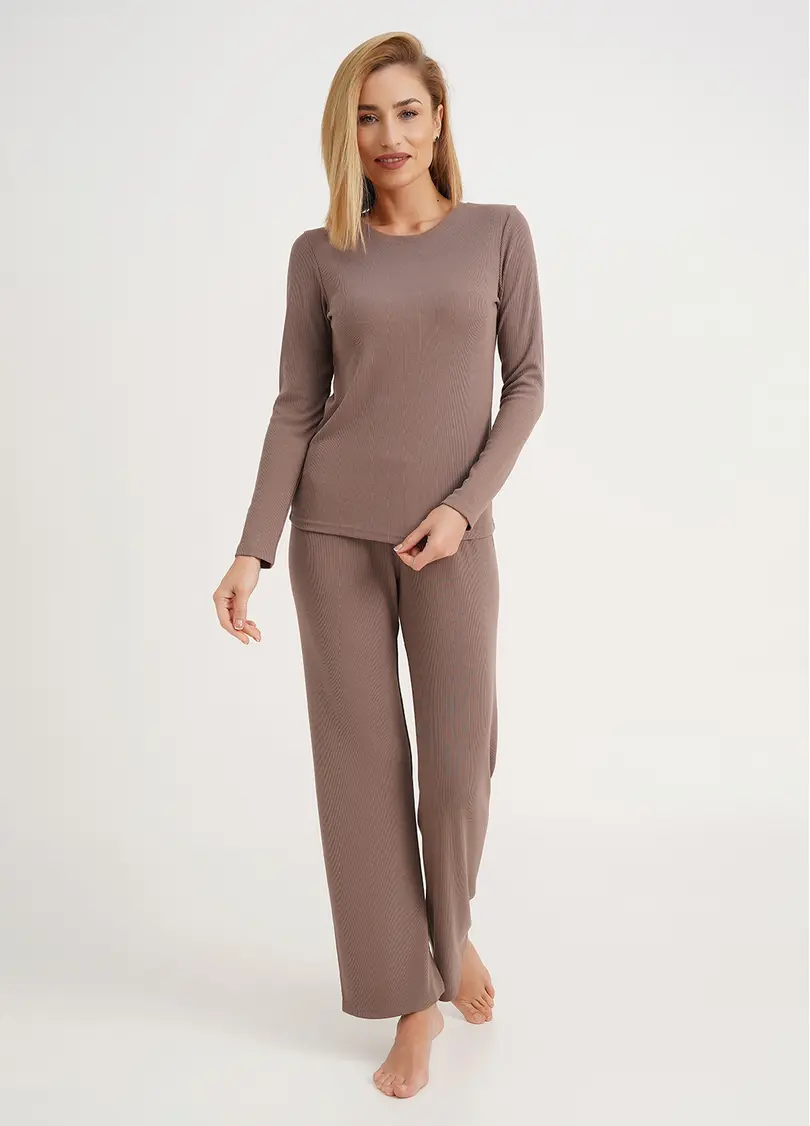 Домашній комплект лонгслів та штани RIB 5312/010 beige (коричневий)
