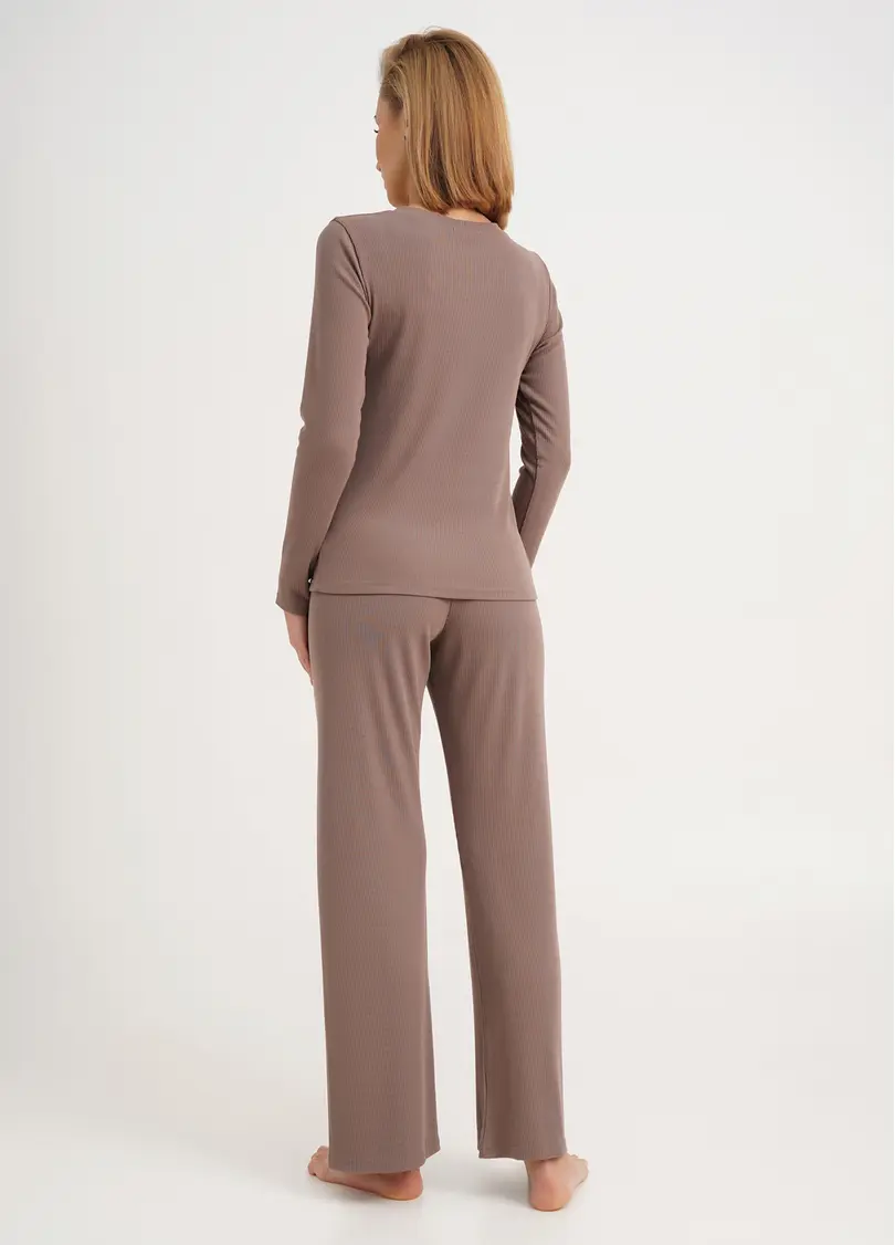 Домашній комплект лонгслів та штани RIB 5312/010 beige (коричневий)