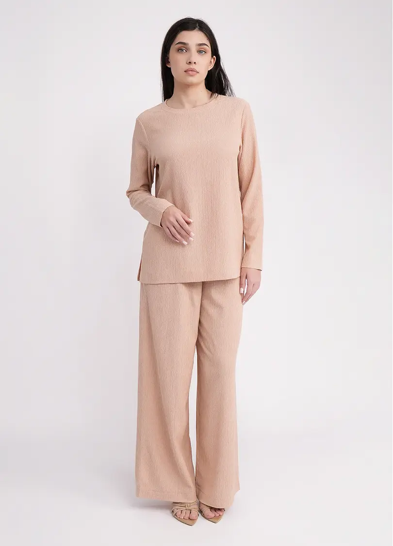 Комплект лонгслів та штани з жатки RUMPLE RICH 5342/260 light beige (бежевий)