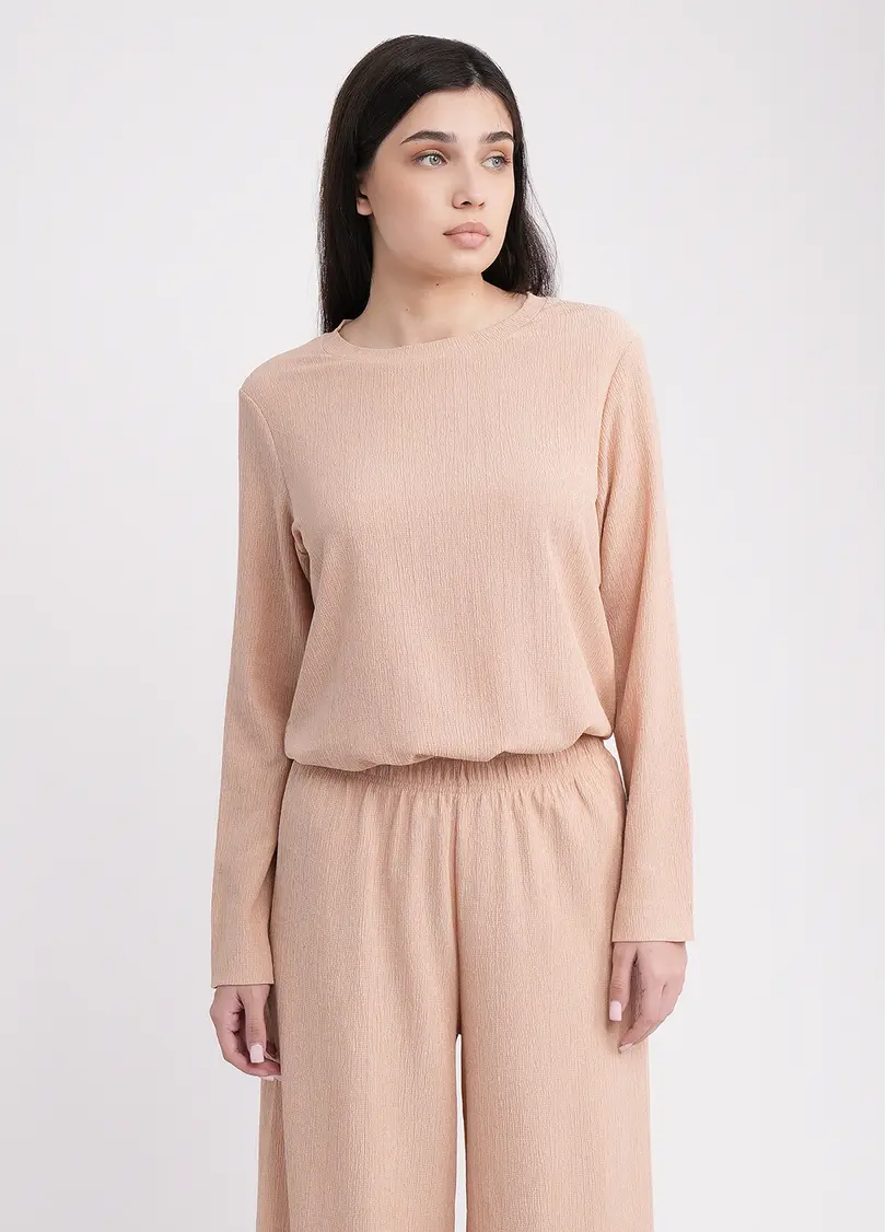 Комплект лонгслів та штани з жатки RUMPLE RICH 5342/260 light beige (бежевий)