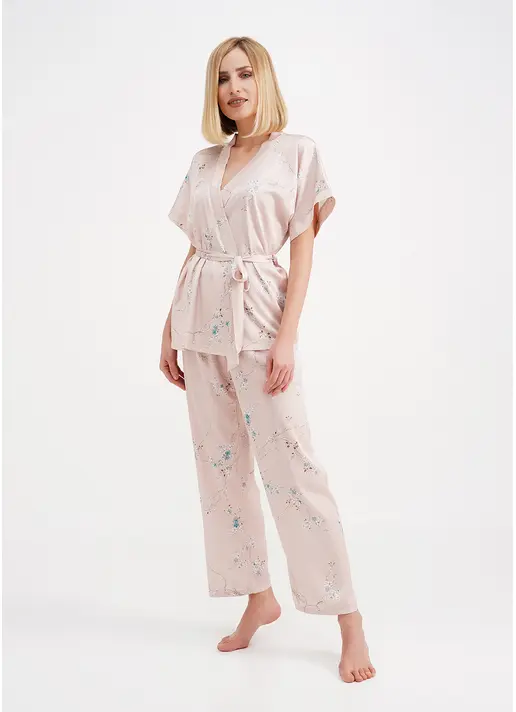 Шовковий комплект з жакетом на запах SAKURA 5603/050 beige (бежевий)