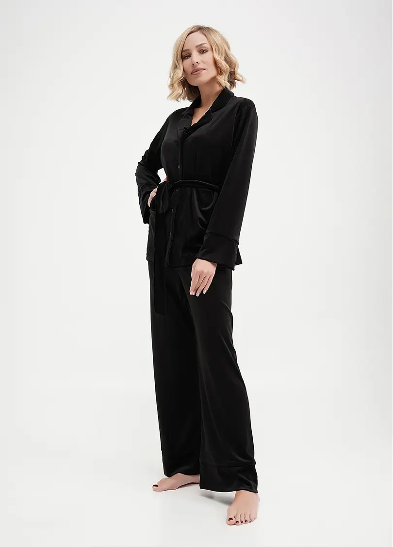 Велюровий комплект жакет на ґудзиках і штани SOFT WINTER 5509/080 black (чорний)