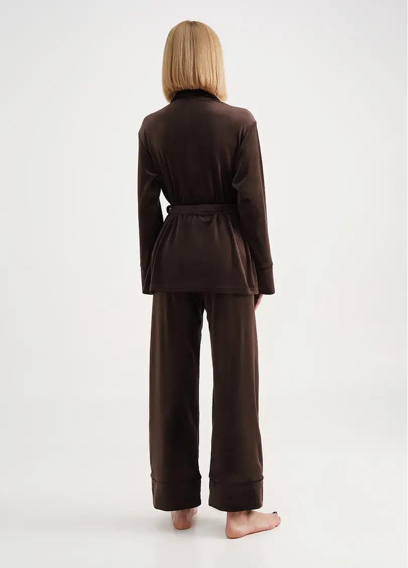 Велюровий комплект жакет на ґудзиках і штани SOFT WINTER 5509/080 brown (коричневий)