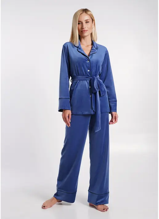 Велюровий комплект жакет на ґудзиках і штани SOFT WINTER 5509/080 denim (синій) Велюровий комплект жакет на ґудзиках і штани SOFT WINTER 5509/080 denim (синій)