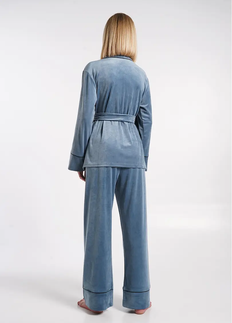 Велюровий комплект жакет на ґудзиках і штани SOFT WINTER 5509/080 smoky blue (блакитний)