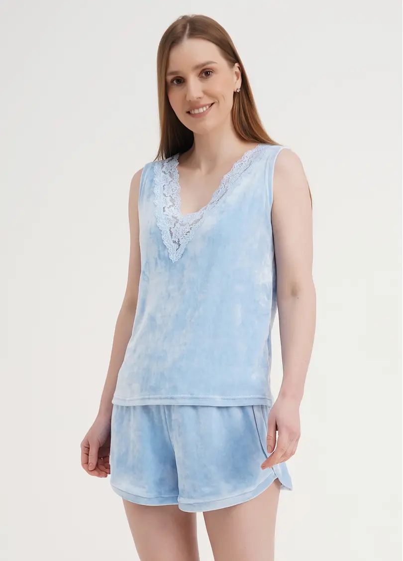 Велюровий комплект майка та шорти SOFT WINTER 6026/081 blue (блакитний)