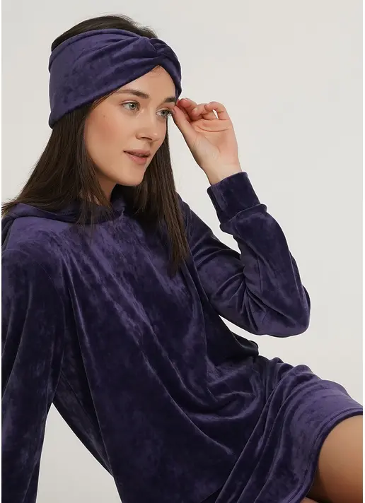 Велюрова пов'язка на голову SOFT WINTER eggplant (фіолетовий)