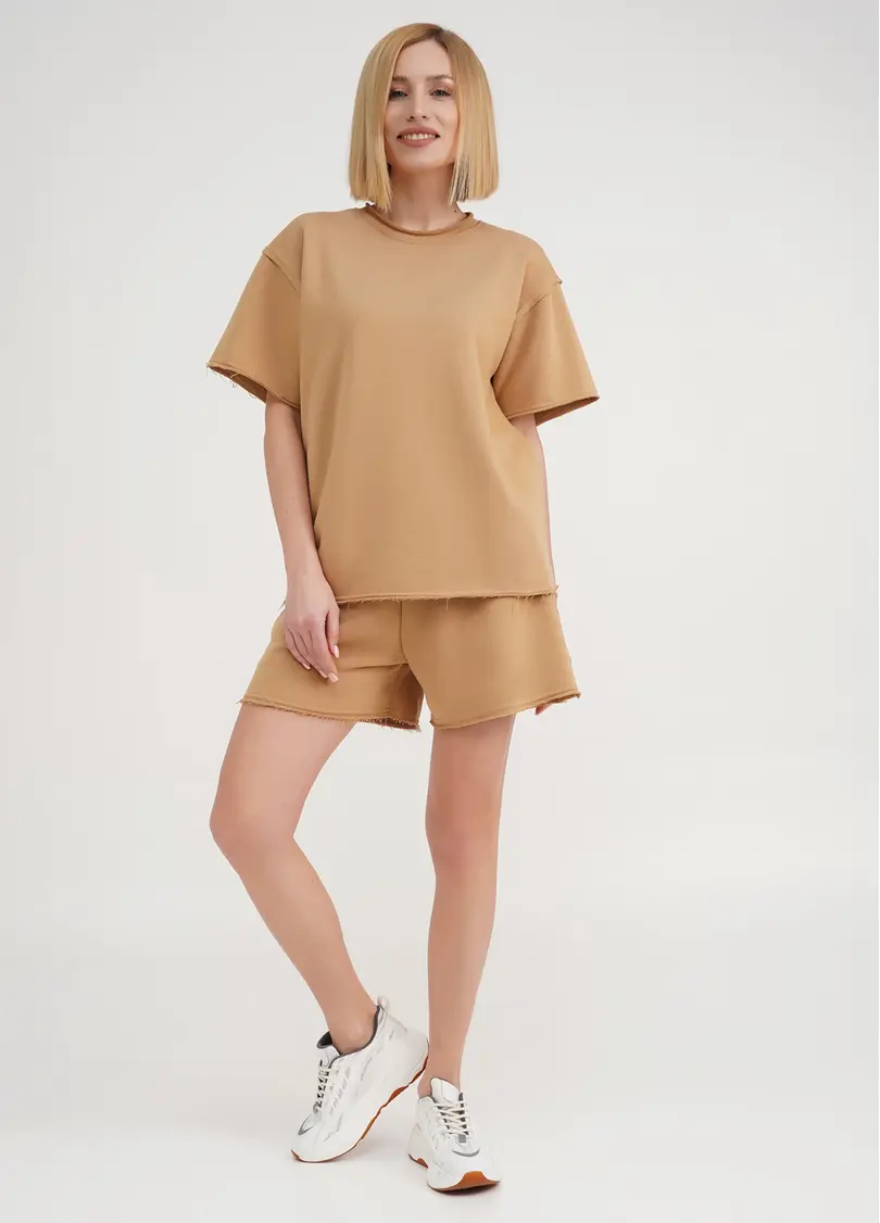 Спортивний комплект з бавовни шорти та футболка STREET STYLE 6124/160 mustard (бежевий)