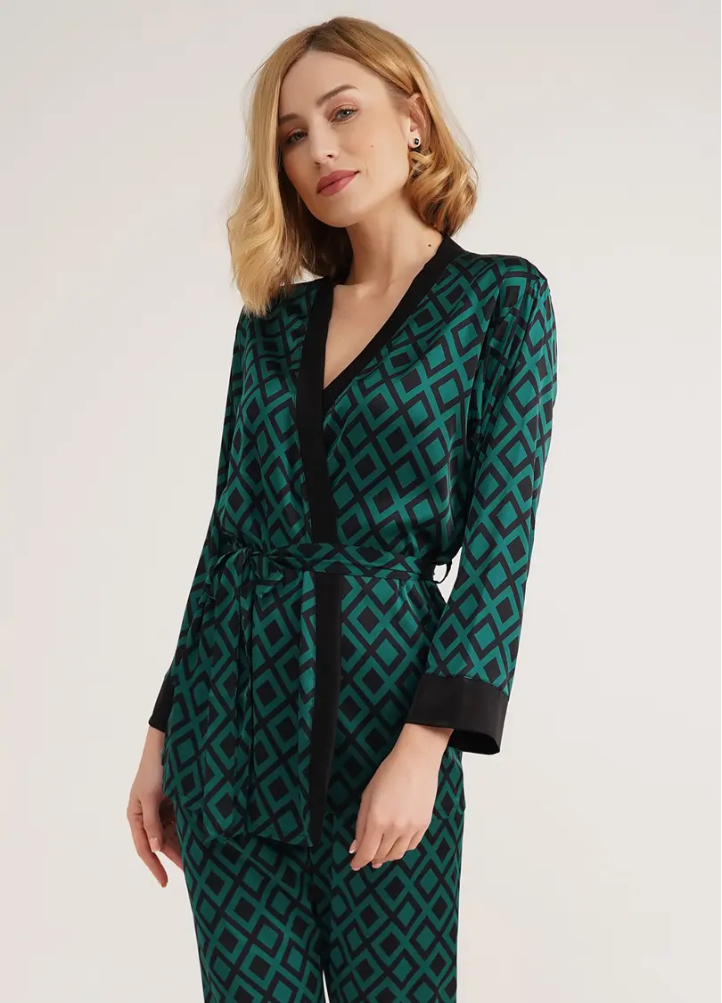 Шовковий комплект з жакетом та штанами TIFFANY 5506/050 green/black (зелений/чорний)