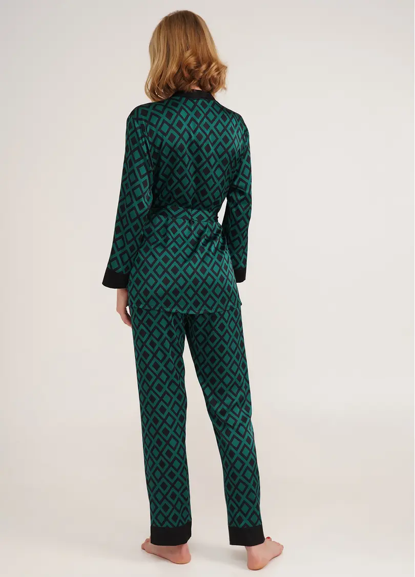 Шовковий комплект з жакетом та штанами TIFFANY 5506/050 green/black (зелений/чорний)