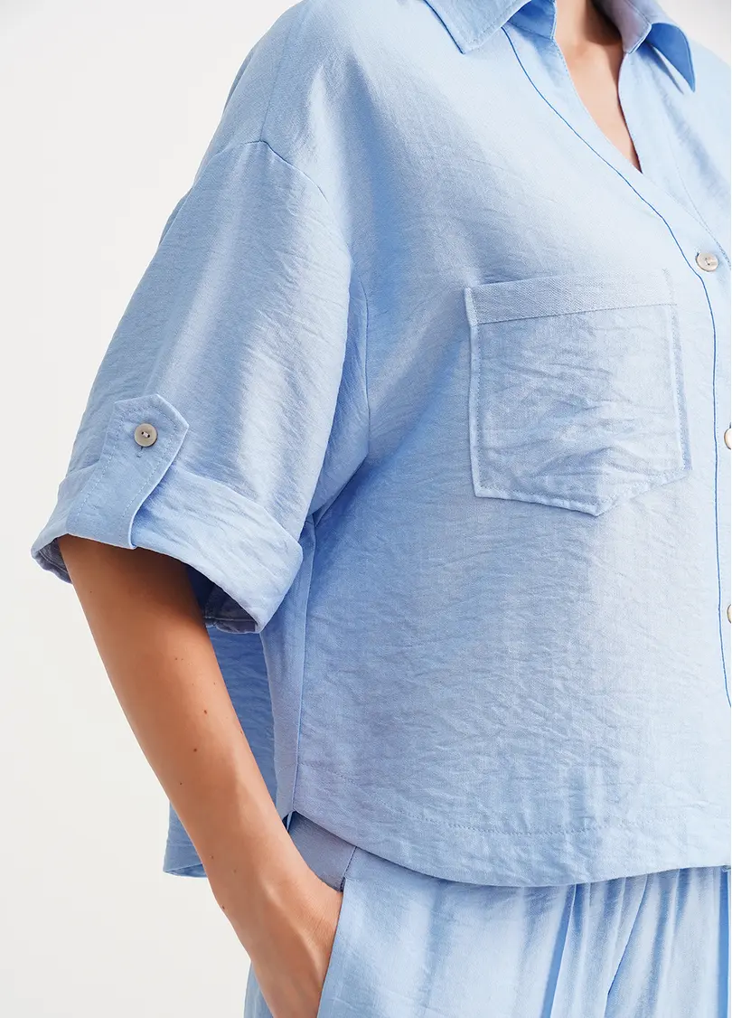 Комплект сорочка та штани зі стрілками з жатого льону VOYAGE 5401/220 light blue (блакитний)