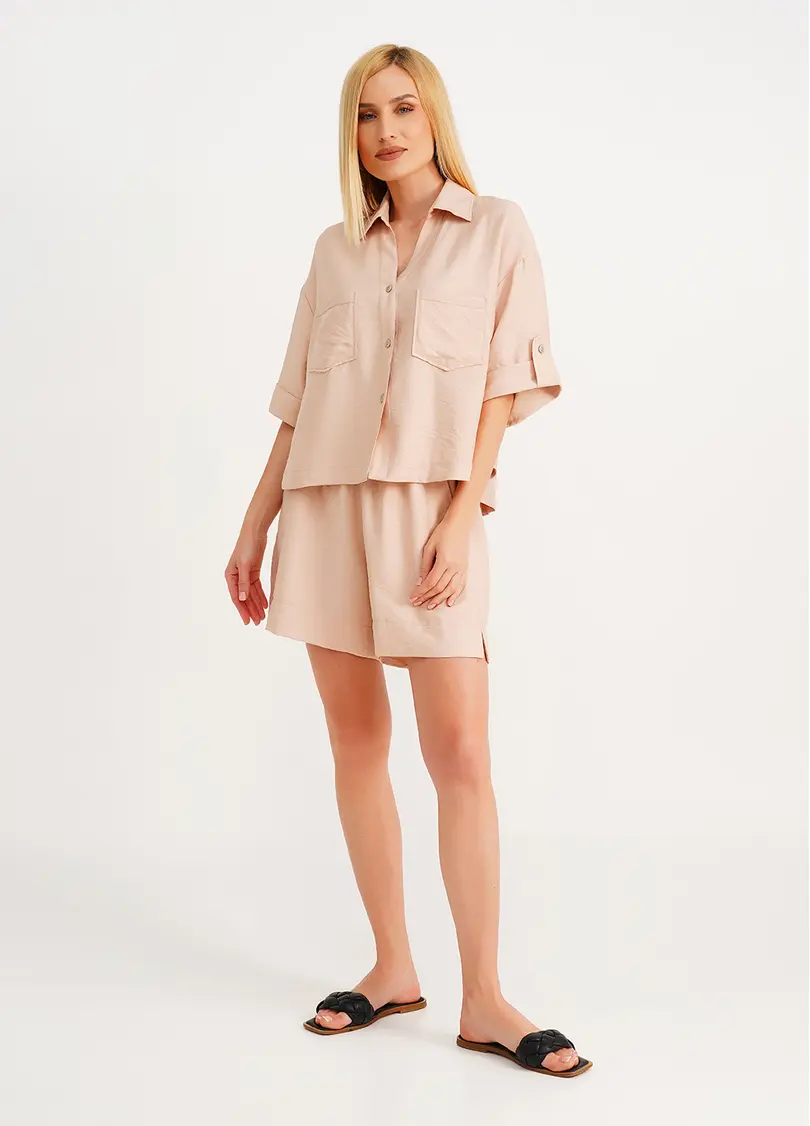 Комплект сорочка та шорти з жатого льону VOYAGE 6601/220 beige (бежевий)