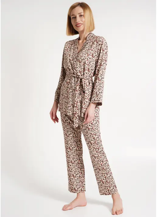 Домашній комплект жакет та штани з квітковим візерунком WILDFLOWERS 5504/040 beige (бежевий) Домашній комплект жакет та штани з квітковим візерунком WILDFLOWERS 5504/040 beige (бежевий)