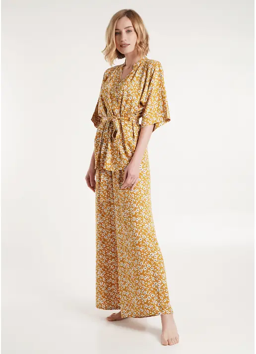 Комплект з жакетом та широкими штанами у квіти WILDFLOWERS 5601/040 mustard (бежевий) Комплект з жакетом та широкими штанами у квіти WILDFLOWERS 5601/040 mustard (бежевий)