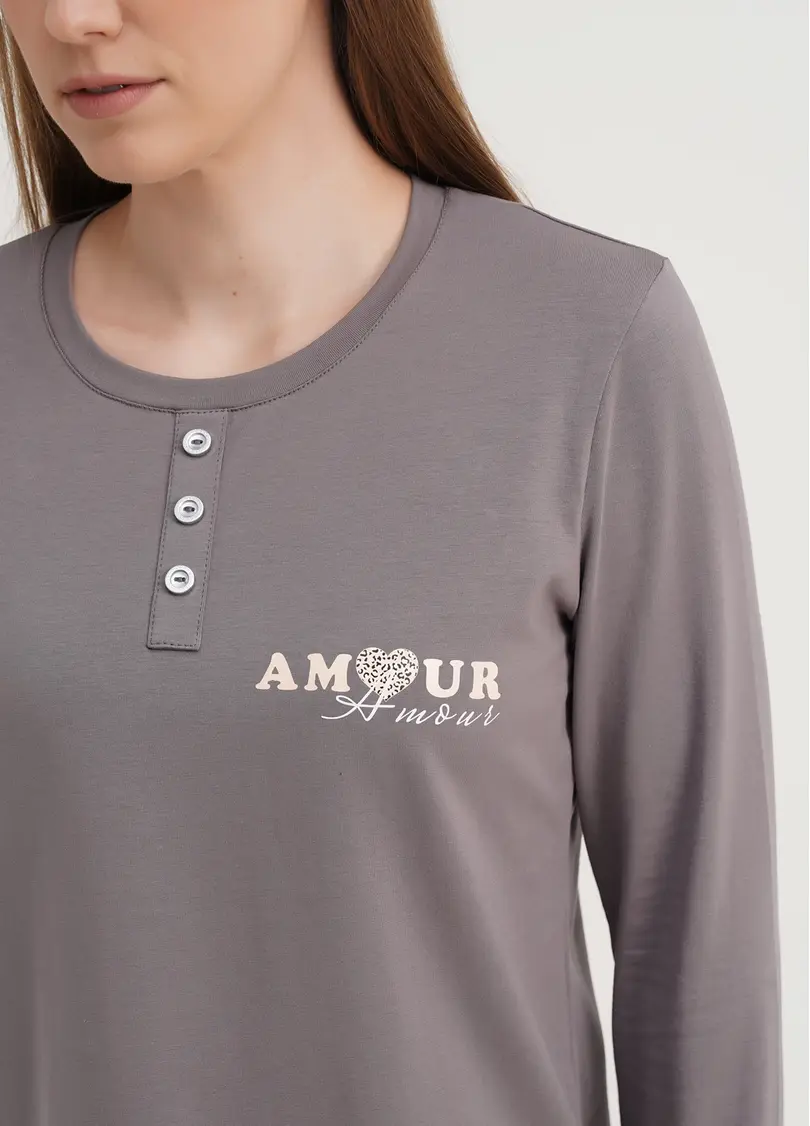 Піжама з широкими штанами та кофтою з круглими краями AMOUR 5334/010 grey (сірий)