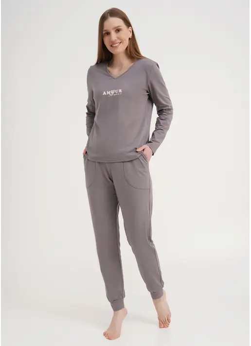 Піжама зі штанами на манжетах та з кофтою AMOUR 5335/010 grey (сірий)
