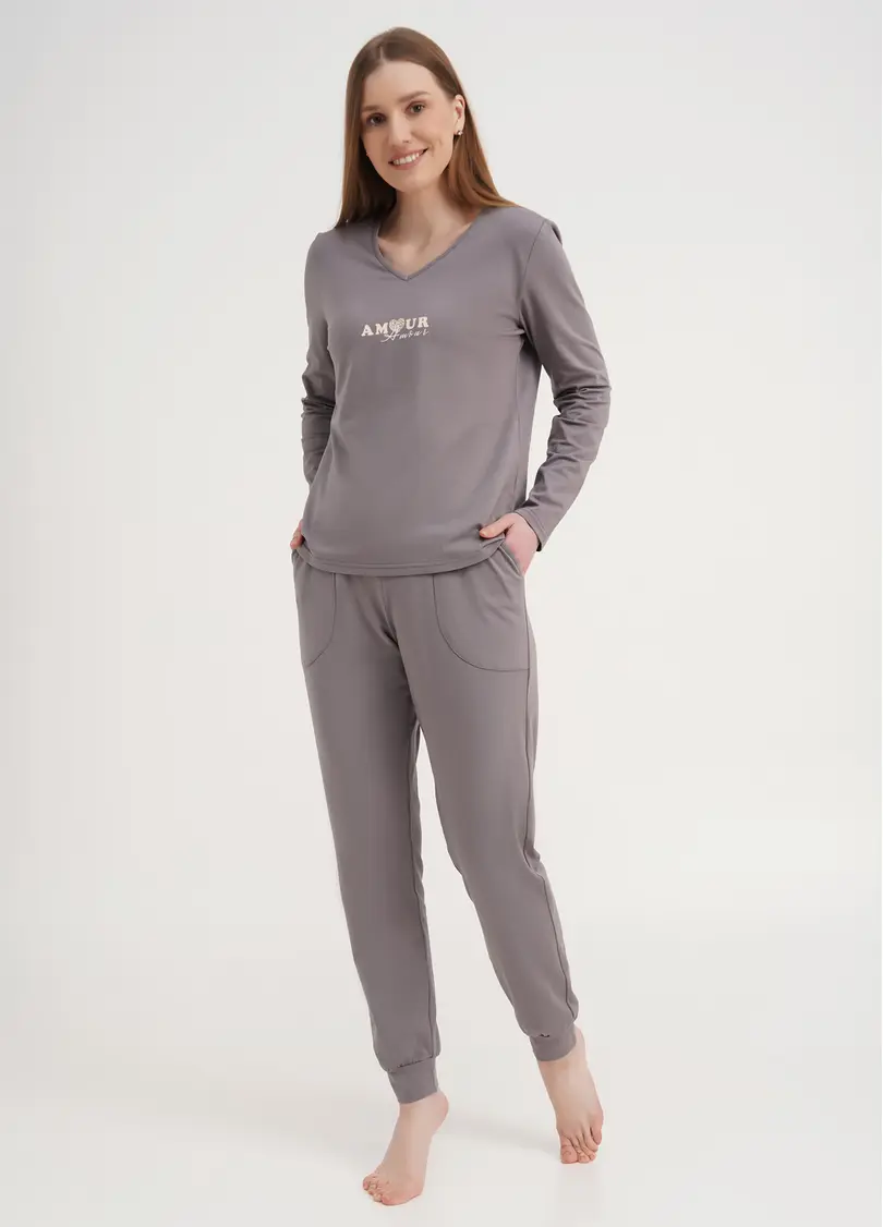 Піжама зі штанами на манжетах та з кофтою AMOUR 5335/010 grey (сірий)