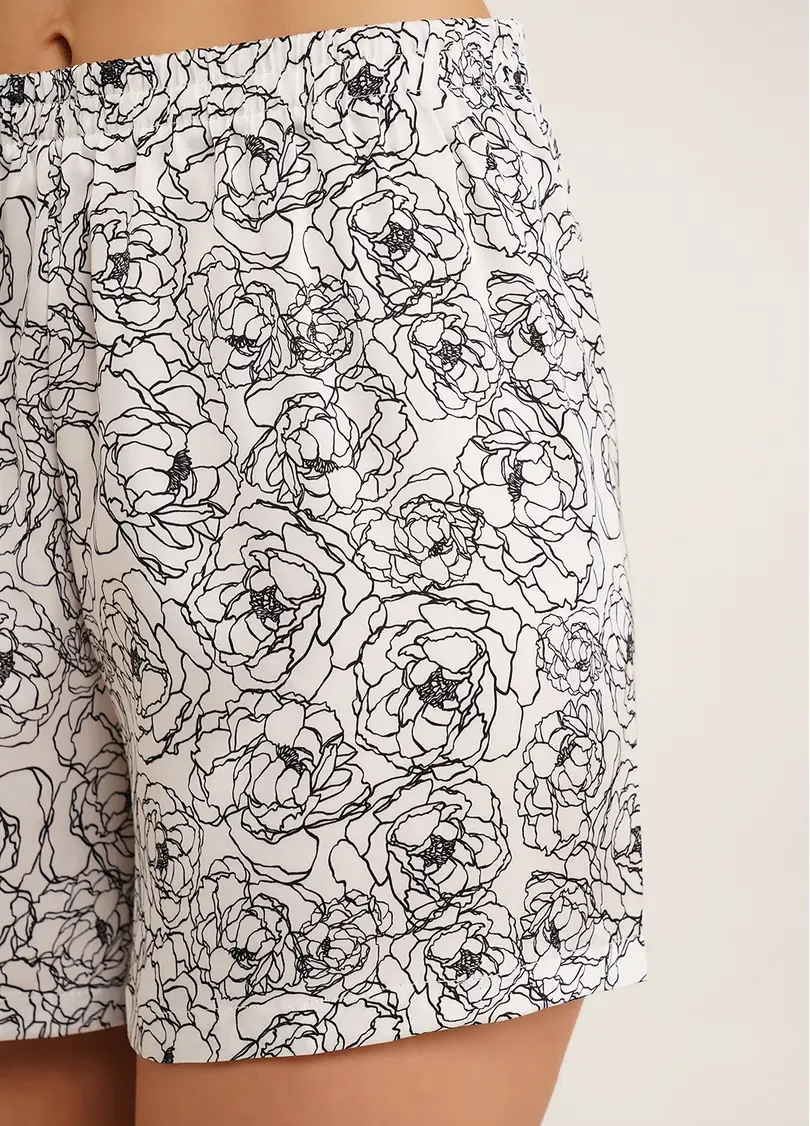 Піжама шовкова майка та шорти в піони BLOSSOM VEIL 6039/051 peony sketch white/black (білий/чорний)