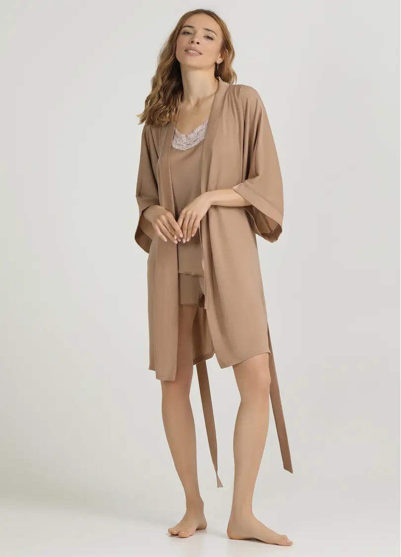 Піжама з жатого шовку з мереживом CREME FOLD 6025/051 creamy beige (бежевий)