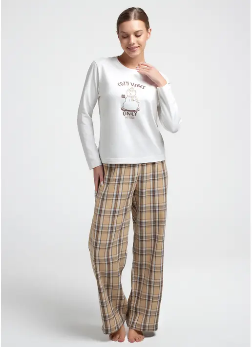 Піжамний комплект EMBERLIGHT 5344/300 milk print/caramel check (білий/коричневий)