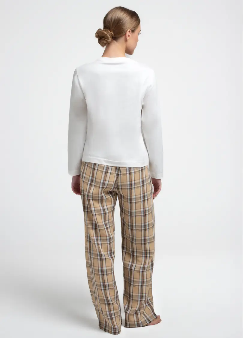 Піжамний комплект EMBERLIGHT 5344/300 milk print/caramel check (білий/коричневий)