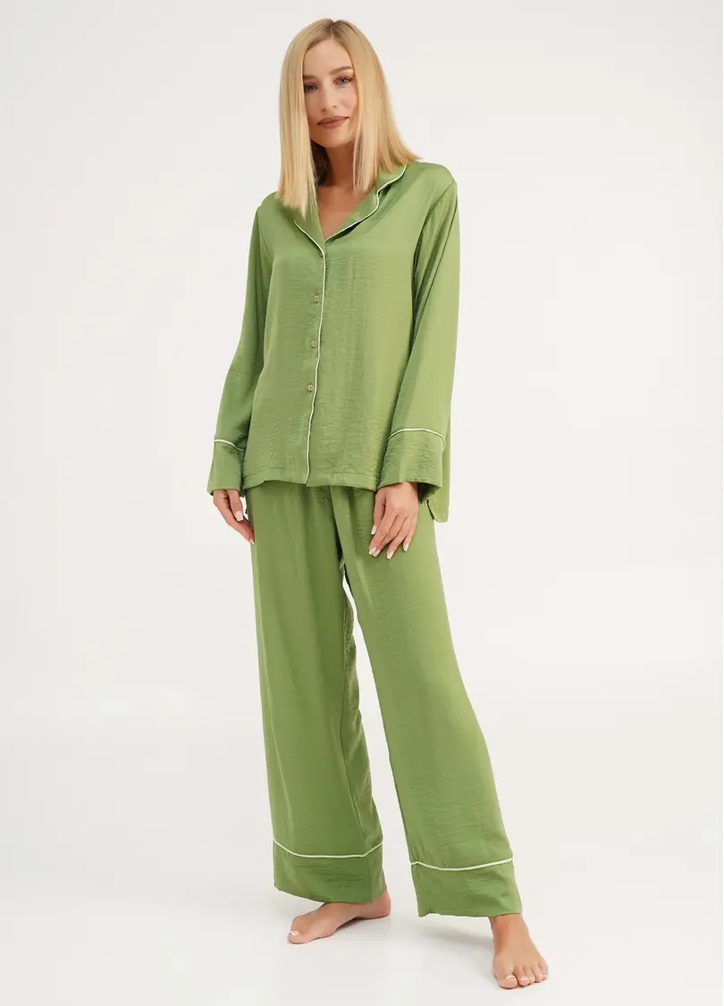 Шовкова піжама сорочка та штани FLORENCE 5507/050 green (зелений)