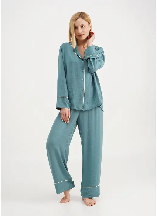 Шовкова піжама сорочка та штани FLORENCE 5507/050 turquoise (блакитний)