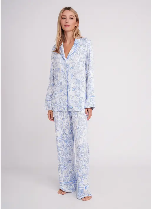 Піжама у квітковий візерунок FLOSSED IN FLOWERS 5507/040 white/blue floral print/blue pipping (білий/блакитний)