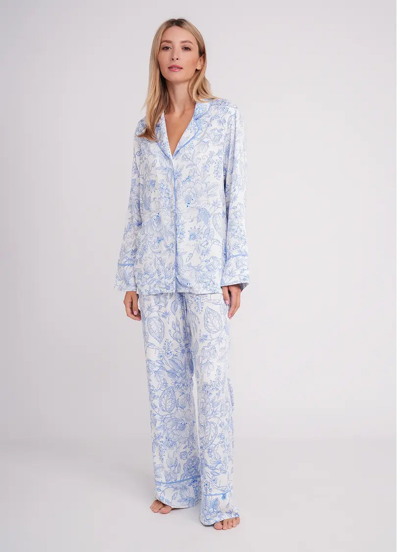 Піжама у квітковий візерунок FLOSSED IN FLOWERS 5507/040 white/blue floral print/blue pipping (білий/блакитний)