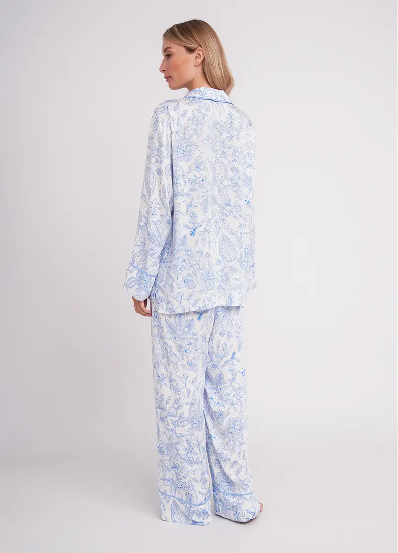 Піжама у квітковий візерунок FLOSSED IN FLOWERS 5507/040 white/blue floral print/blue pipping (білий/блакитний)