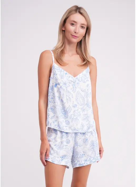 Піжама у квіти FLOSSED IN FLOWERS 6041/040 white/blue floral print (білий)