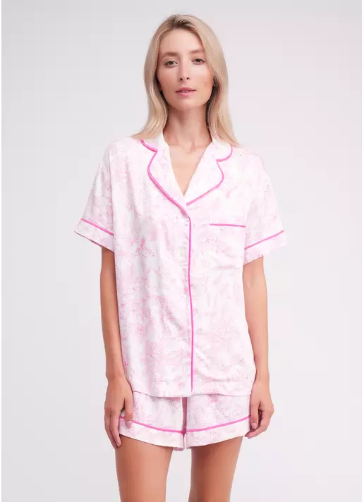 Піжама з квітковим принтом FLOSSED IN FLOWERS 6405/040 white/pink floral print/magenta piping (білий/рожевий)