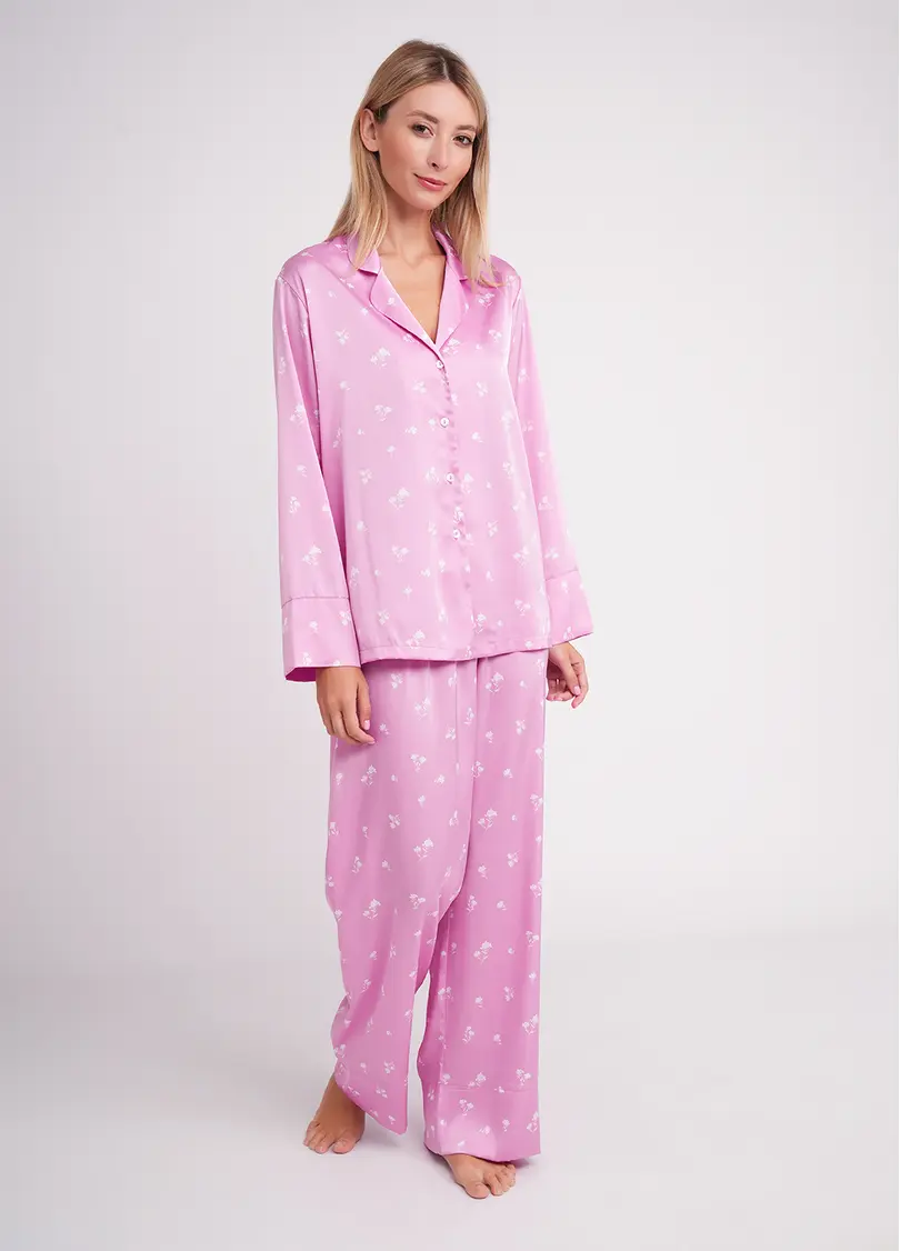 Шовкова піжама у квіти FLURISSE 5510/050 amaranth pink/floral print (рожевий)