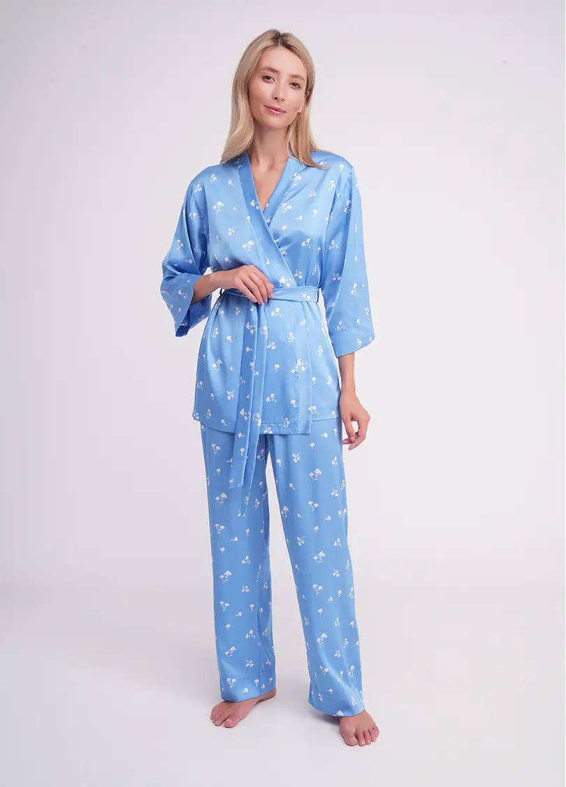 Піжама шовкова жакет та штани FLURISSE 5605/050 picton blue/floral print (блакитний)
