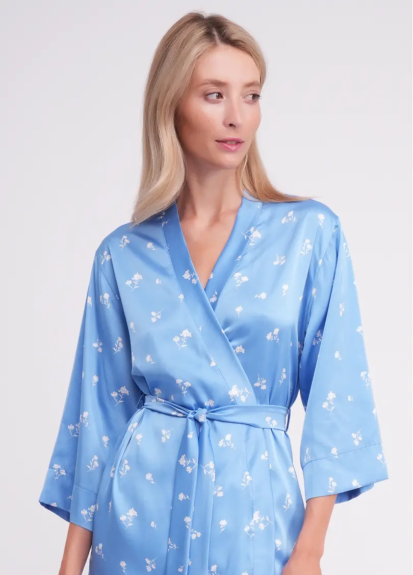 Піжама шовкова жакет та штани FLURISSE 5605/050 picton blue/floral print (блакитний)