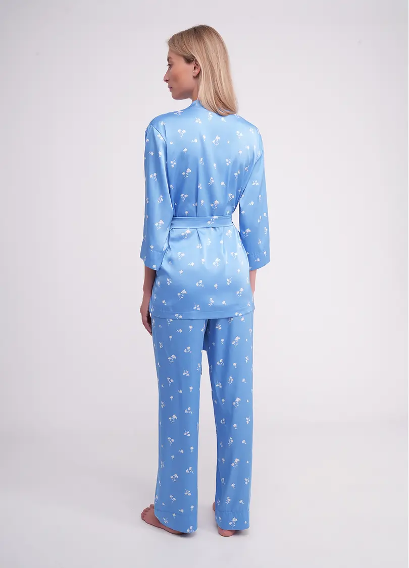 Піжама шовкова жакет та штани FLURISSE 5605/050 picton blue/floral print (блакитний)