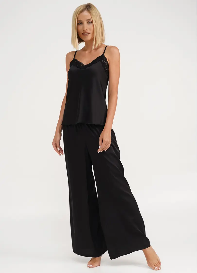 Шовкова піжама з брюками-палаццо та майкою HELENA 5008/051 black (чорний)