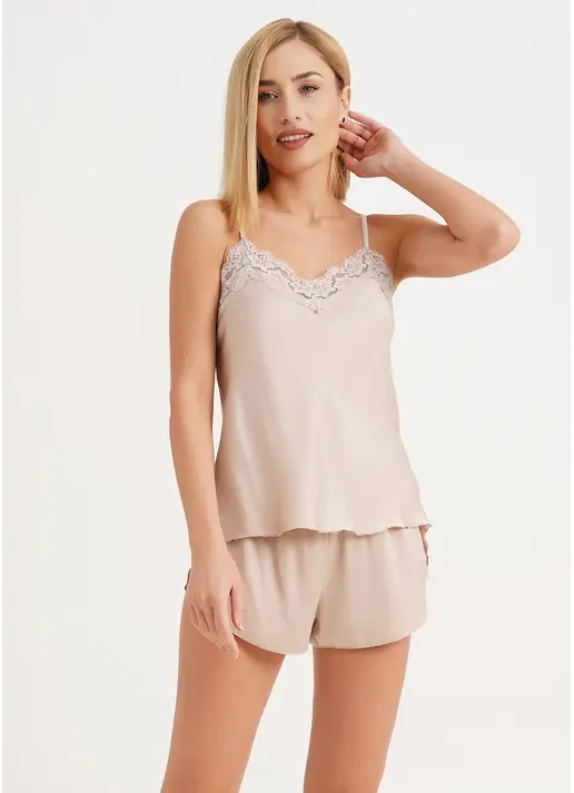Шовкова піжама з шортиками HELENA 6025/051 beige (бежевий)