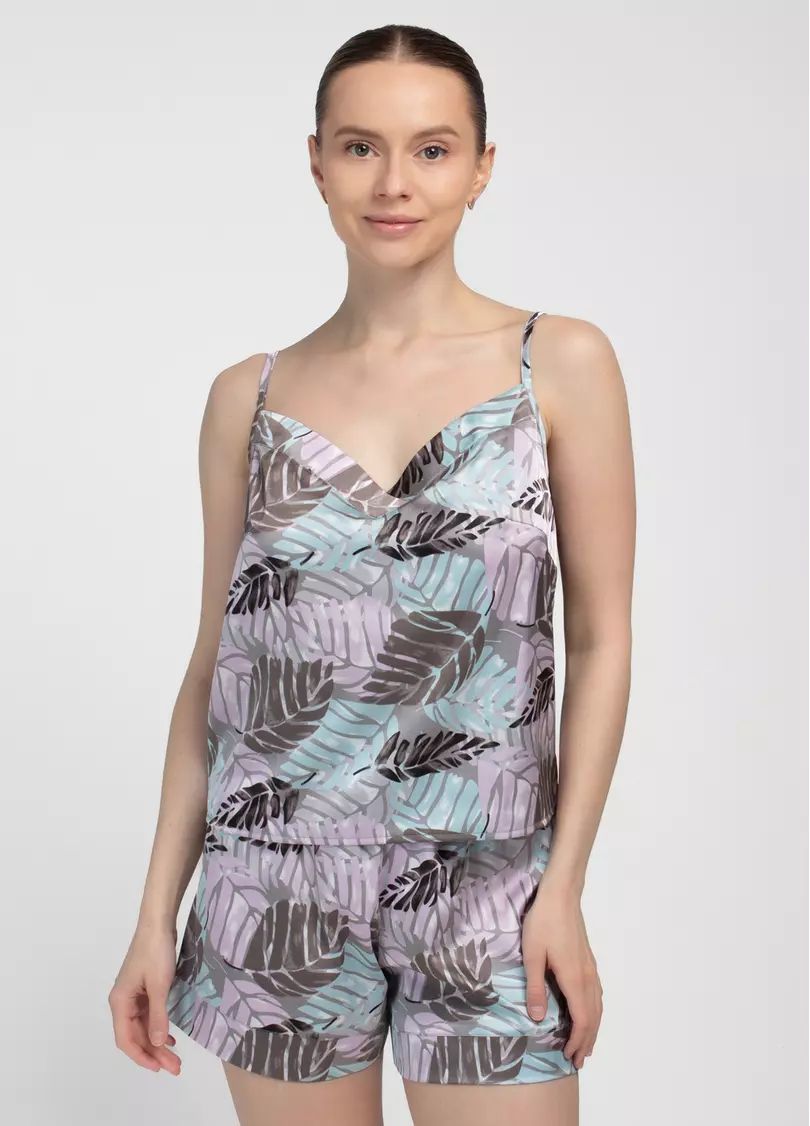 Коротка піжама з шовку LEAFSONG 6042/050 mokko print (коричневий)